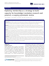 Scholarly article on topic 'Exploring mentorship as a strategy to build capacity for knowledge translation research and practice: a scoping systematic review'