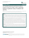 Scholarly article on topic 'Do Australian general practitioners believe practice nurses can take a role in chlamydia testing? A qualitative study of attitudes and opinions'