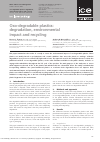 Scholarly article on topic 'Oxodegradable plastics: degradation, environmental impact and recycling'