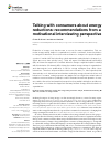 Scholarly article on topic 'Talking with consumers about energy reductions: recommendations from a motivational interviewing perspective'