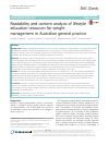 Scholarly article on topic 'Readability and content analysis of lifestyle education resources for weight management in Australian general practice'