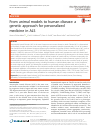 Scholarly article on topic 'From animal models to human disease: a genetic approach for personalized medicine in ALS'
