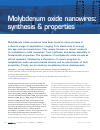 Scholarly article on topic 'Molybdenum oxide nanowires: synthesis & properties'