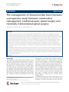 Scholarly article on topic 'The management of thoracolumbar burst fractures: a prospective study between conservative management, traditional open spinal surgery and minimally interventional spinal surgery'