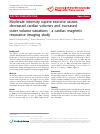 Scholarly article on topic 'Moderate intensity supine exercise causes decreased cardiac volumes and increased outer volume variations - a cardiac magnetic resonance imaging study'