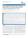 Scholarly article on topic 'Novel alternative splicing isoform biomarkers identification from high-throughput plasma proteomics profiling of breast cancer'