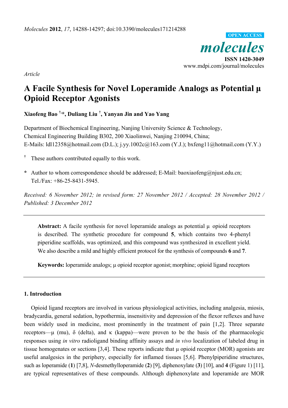 A Facile Synthesis For Novel Loperamide Analogs As Potential M Opioid Receptor Agonists Topic Of Research Paper In Chemical Sciences Download Scholarly Article Pdf And Read For Free On Cyberleninka Open
