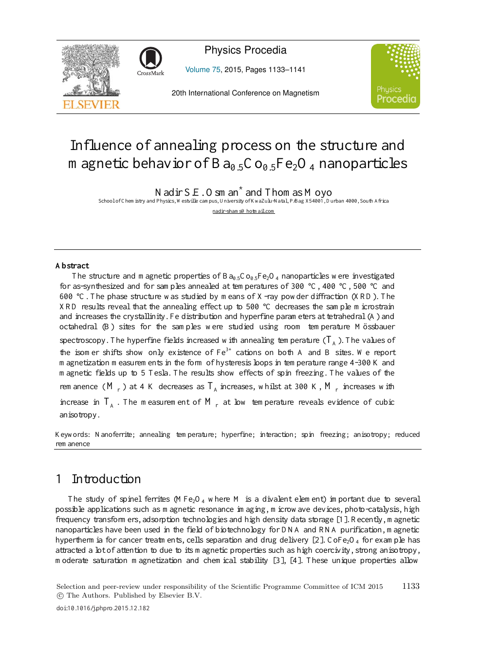 Influence Of Annealing Process On The Structure And Magnetic Behavior Of Ba0 5co0 5fe2o4 Nanoparticles Topic Of Research Paper In Nano Technology Download Scholarly Article Pdf And Read For Free On Cyberleninka Open Science