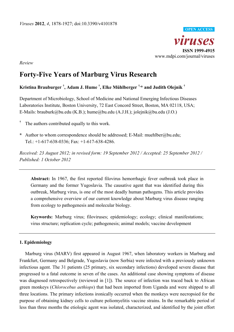 Forty Five Years Of Marburg Virus Research Topic Of Research Paper In Biological Sciences Download Scholarly Article Pdf And Read For Free On Cyberleninka Open Science Hub