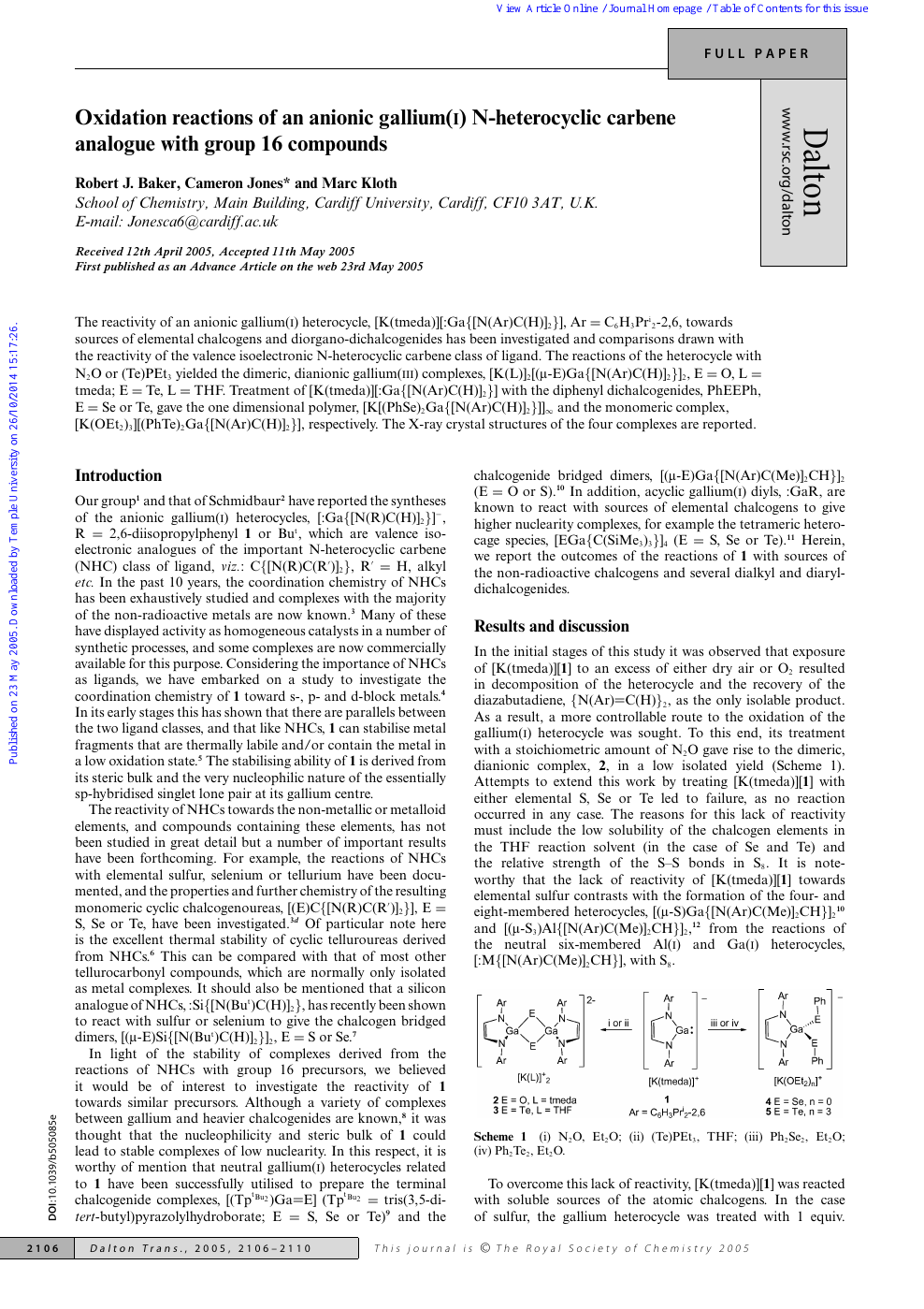 Oxidation Reactions Of An Anionic Gallium I N Heterocyclic Carbene Analogue With Group 16 Compounds Topic Of Research Paper In Chemical Sciences Download Scholarly Article Pdf And Read For Free On Cyberleninka Open