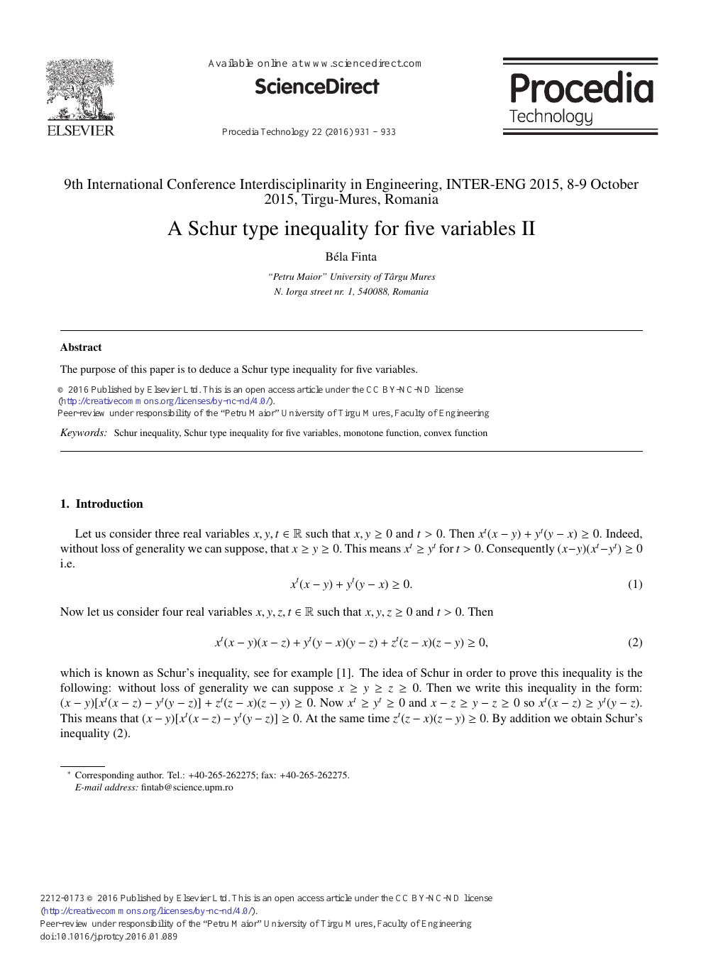 A Schur Type Inequality For Five Variables Ii Topic Of Research Paper In Economics And Business Download Scholarly Article Pdf And Read For Free On Cyberleninka Open Science Hub