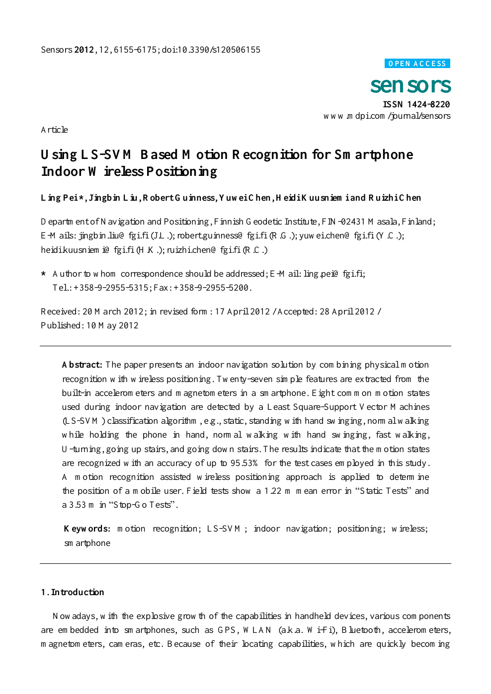 Using LS-SVM Based Motion Recognition for Smartphone Indoor