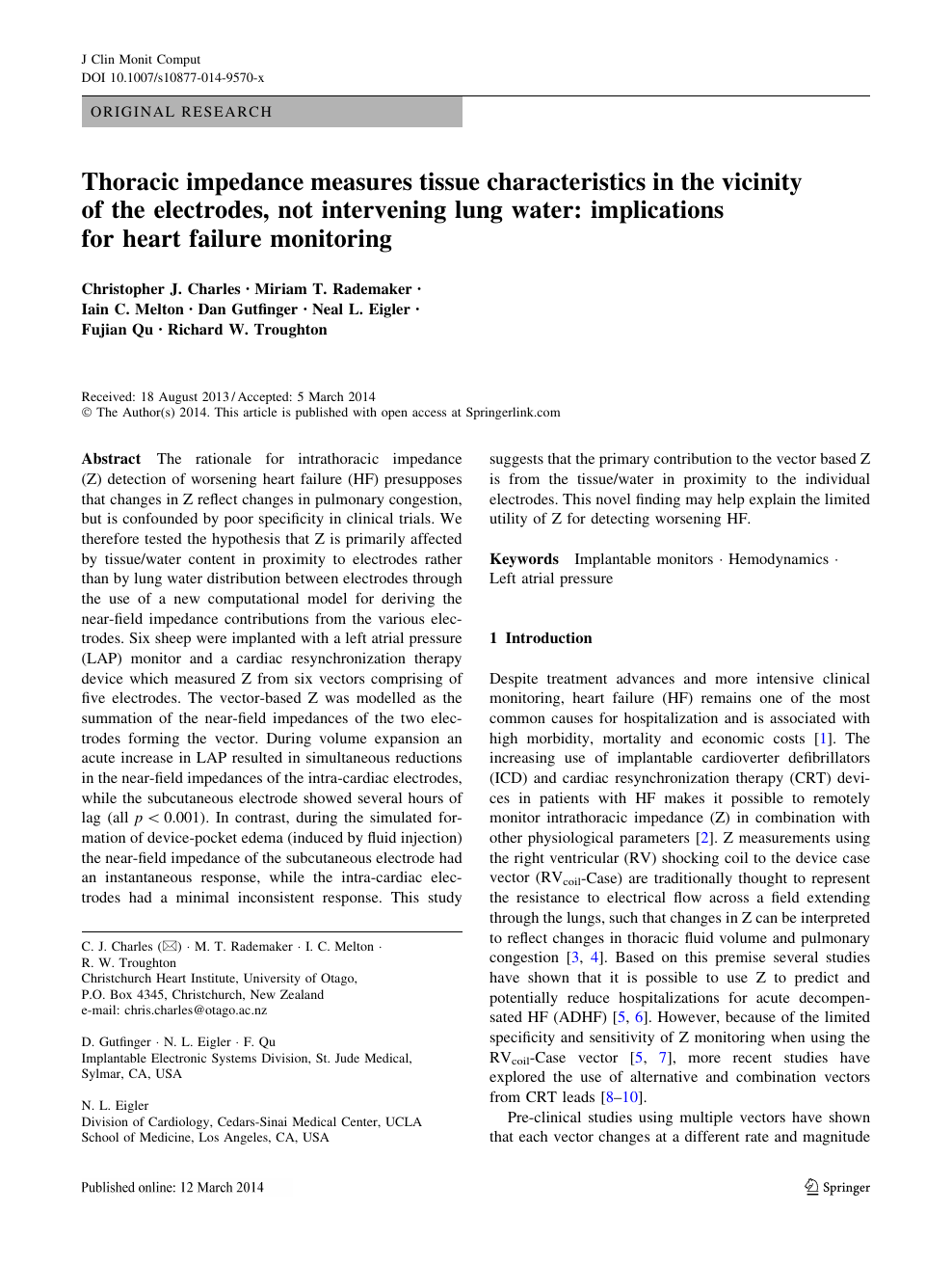 Thoracic Impedance Measures Tissue Characteristics In The Vicinity Of The Electrodes Not Intervening Lung Water Implications For Heart Failure Monitoring Topic Of Research Paper In Medical Engineering Download Scholarly Article Pdf