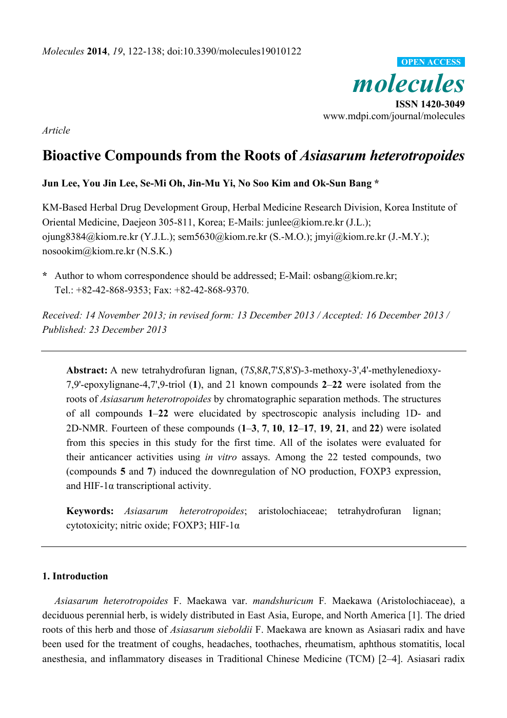 Bioactive Compounds From The Roots Of Asiasarum Heterotropoides Topic Of Research Paper In Biological Sciences Download Scholarly Article Pdf And Read For Free On Cyberleninka Open Science Hub