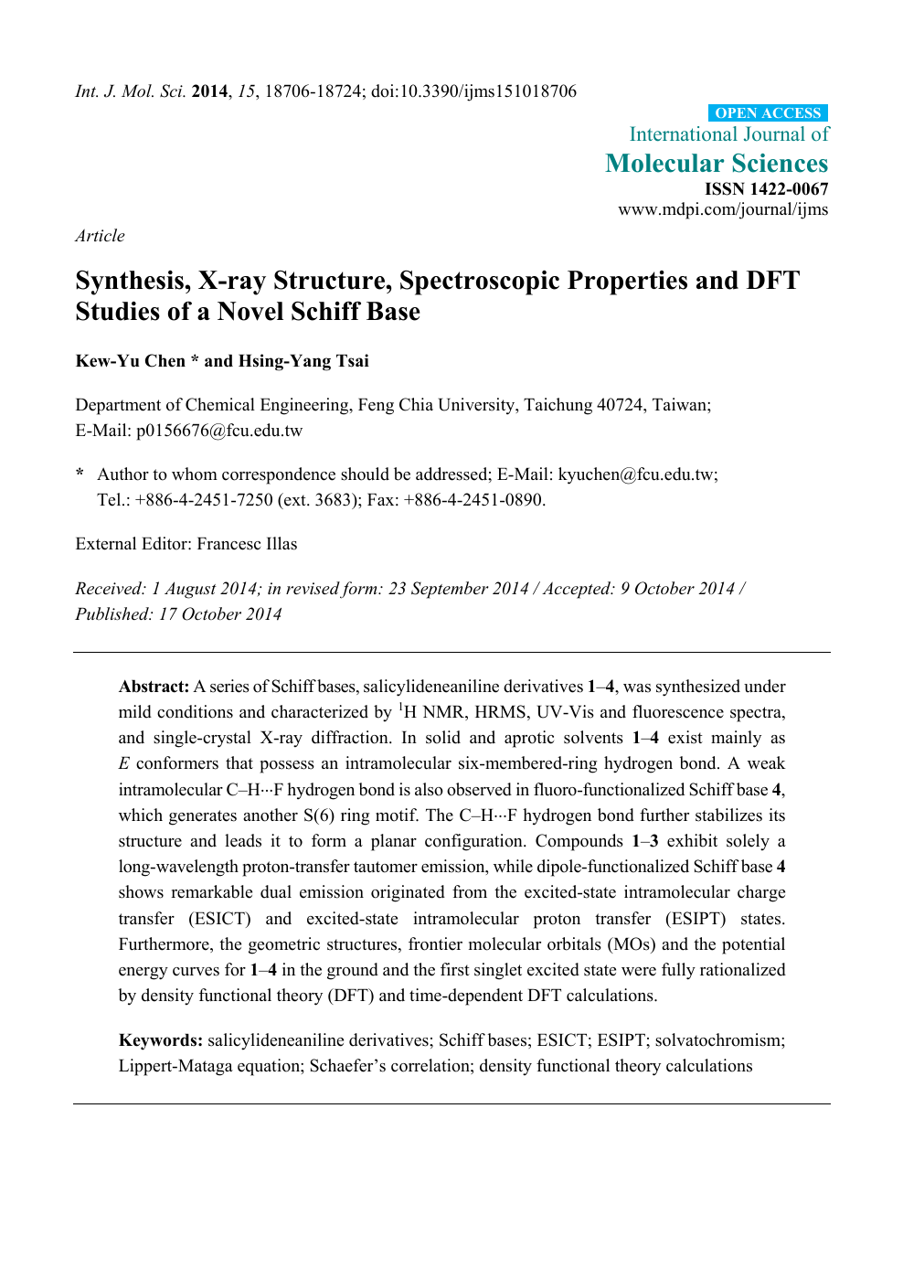 Synthesis X Ray Structure Spectroscopic Properties And Dft Studies Of A Novel Schiff Base Topic Of Research Paper In Chemical Sciences Download Scholarly Article Pdf And Read For Free On Cyberleninka Open