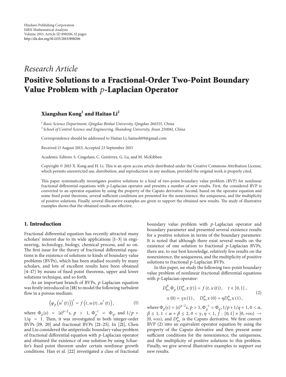 Positive Solutions To A Fractional Order Two Point Boundary Value