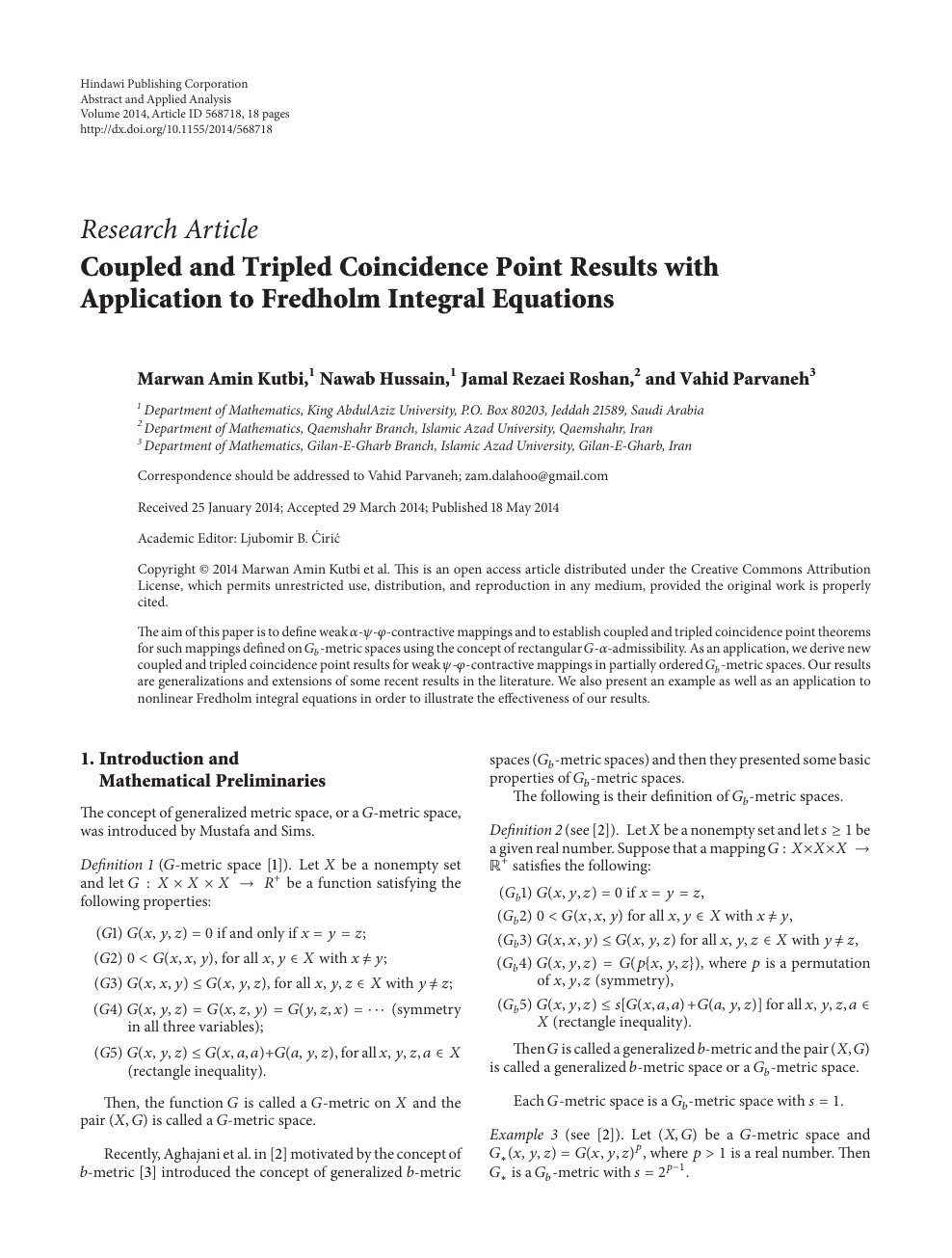 Coupled And Tripled Coincidence Point Results With Application To Fredholm Integral Equations Topic Of Research Paper In Mathematics Download Scholarly Article Pdf And Read For Free On Cyberleninka Open Science Hub