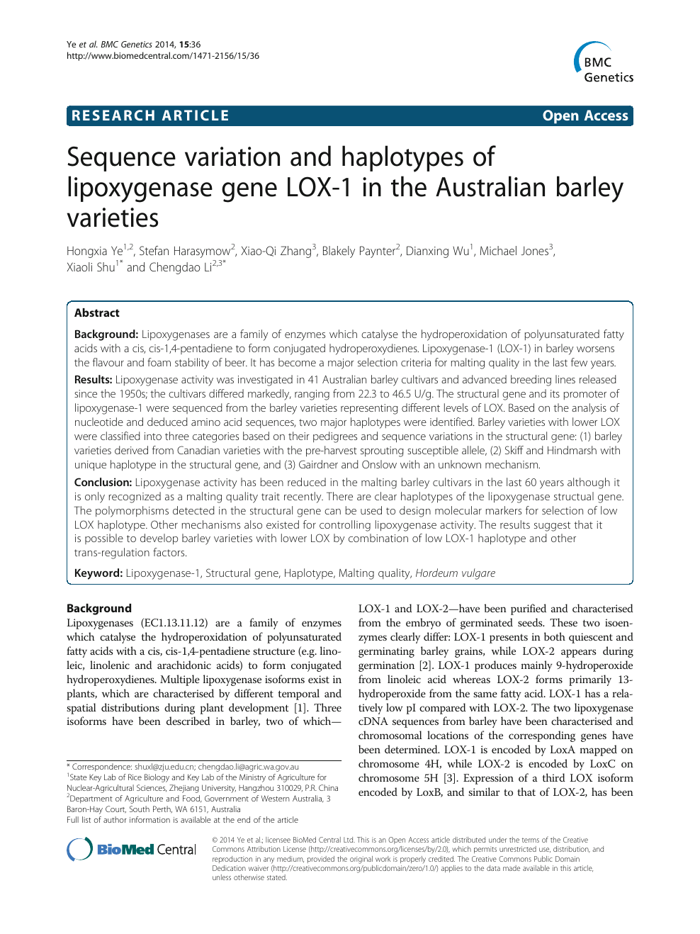 Sequence Variation And Haplotypes Of Lipoxygenase Gene Lox 1 In The Australian Barley Varieties Topic Of Research Paper In Biological Sciences Download Scholarly Article Pdf And Read For Free On Cyberleninka Open