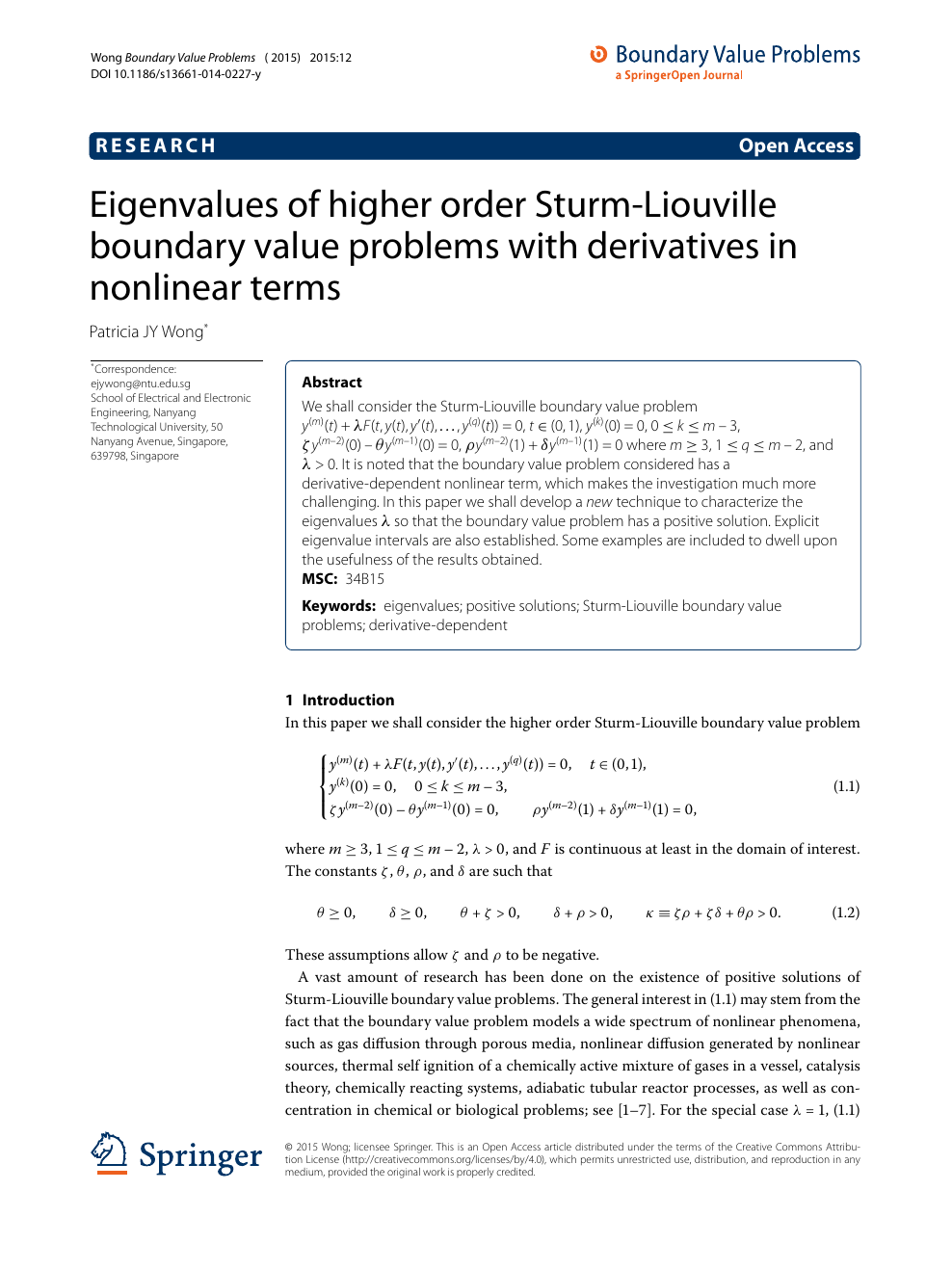 Eigenvalues Of Higher Order Sturm Liouville Boundary Value Problems With Derivatives In Nonlinear Terms Topic Of Research Paper In Mathematics Download Scholarly Article Pdf And Read For Free On Cyberleninka Open Science
