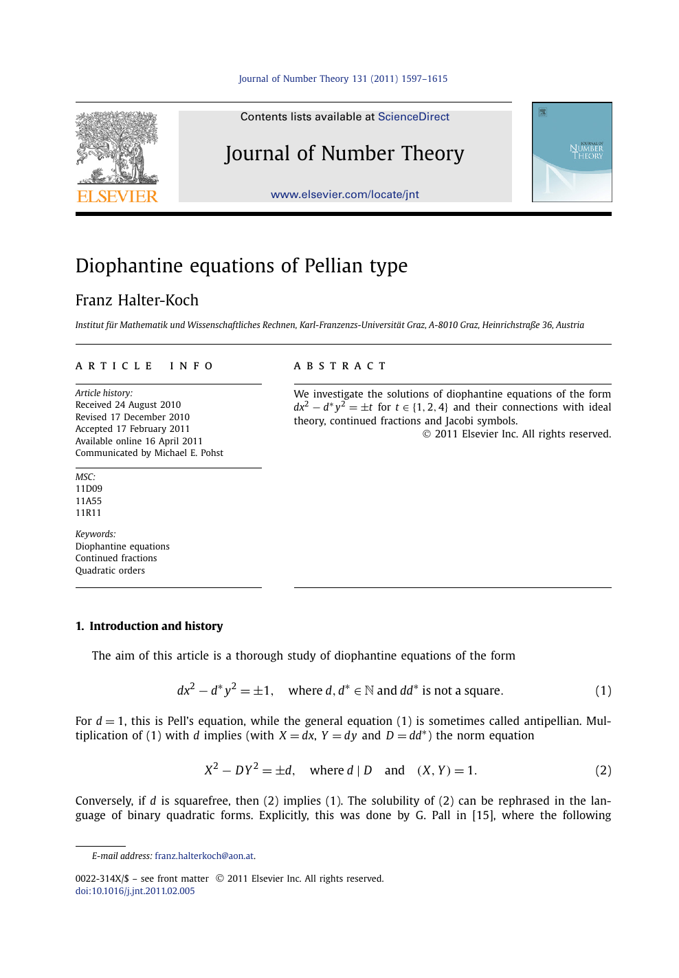 Diophantine Equations Of Pellian Type Topic Of Research Paper In Mathematics Download Scholarly Article Pdf And Read For Free On Cyberleninka Open Science Hub
