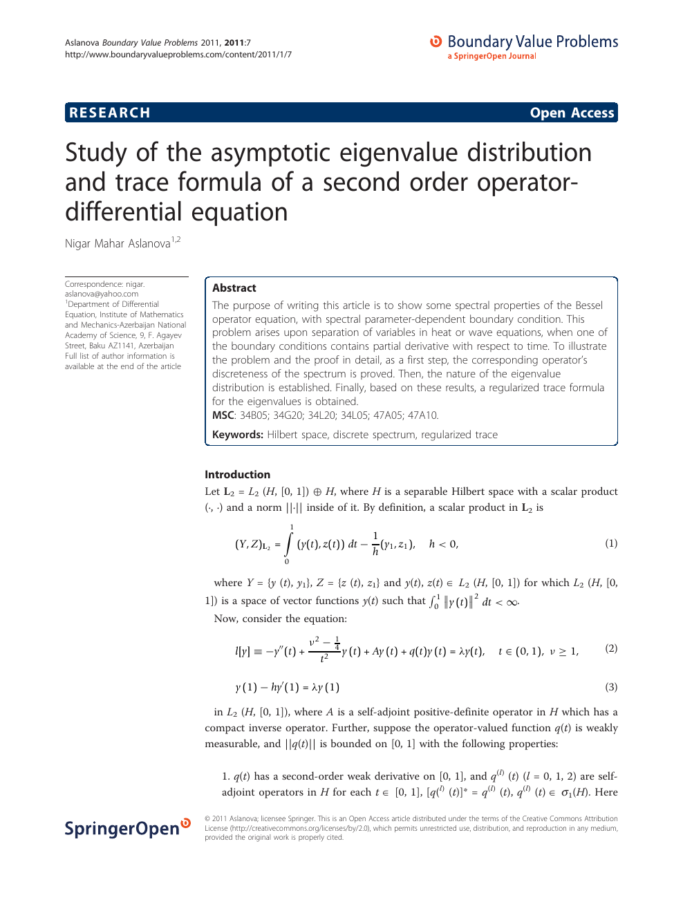Study Of The Asymptotic Eigenvalue Distribution And Trace Formula Of A Second Order Operator Differential Equation Topic Of Research Paper In Mathematics Download Scholarly Article Pdf And Read For Free On Cyberleninka