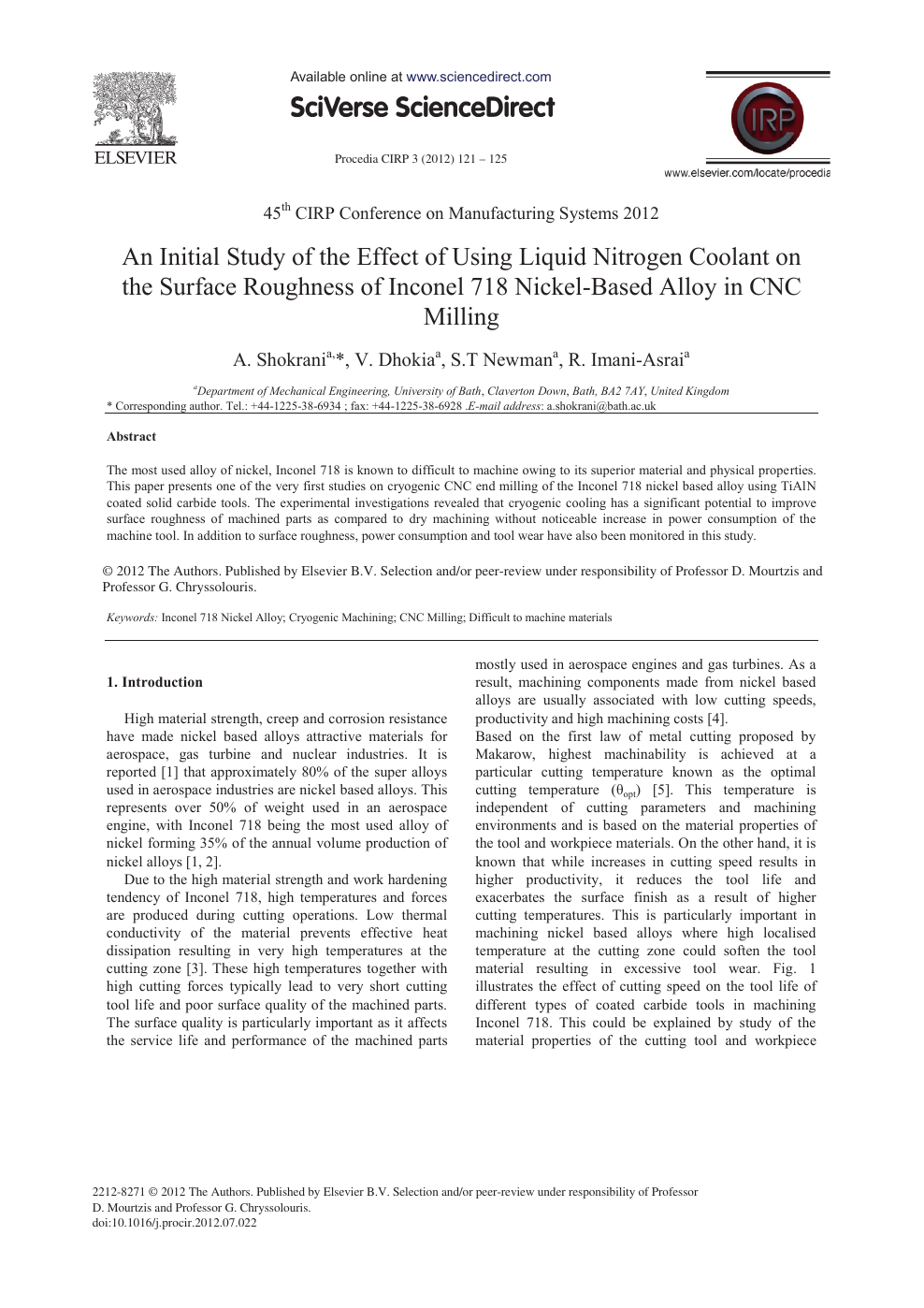 An Initial Study Of The Effect Of Using Liquid Nitrogen Coolant On The Surface Roughness Of Inconel 718 Nickel Based Alloy In Cnc Milling Topic Of Research Paper In Mechanical Engineering Download