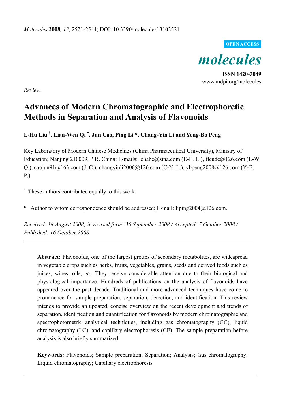 Advances Of Modern Chromatographic And Electrophoretic Methods In Separation And Analysis Of Flavonoids Topic Of Research Paper In Chemical Sciences Download Scholarly Article Pdf And Read For Free On Cyberleninka Open