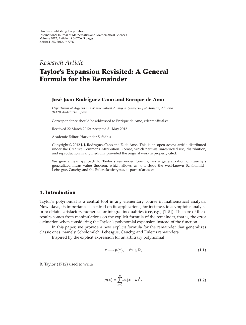 Taylor S Expansion Revisited A General Formula For The Remainder Topic Of Research Paper In Mathematics Download Scholarly Article Pdf And Read For Free On Cyberleninka Open Science Hub