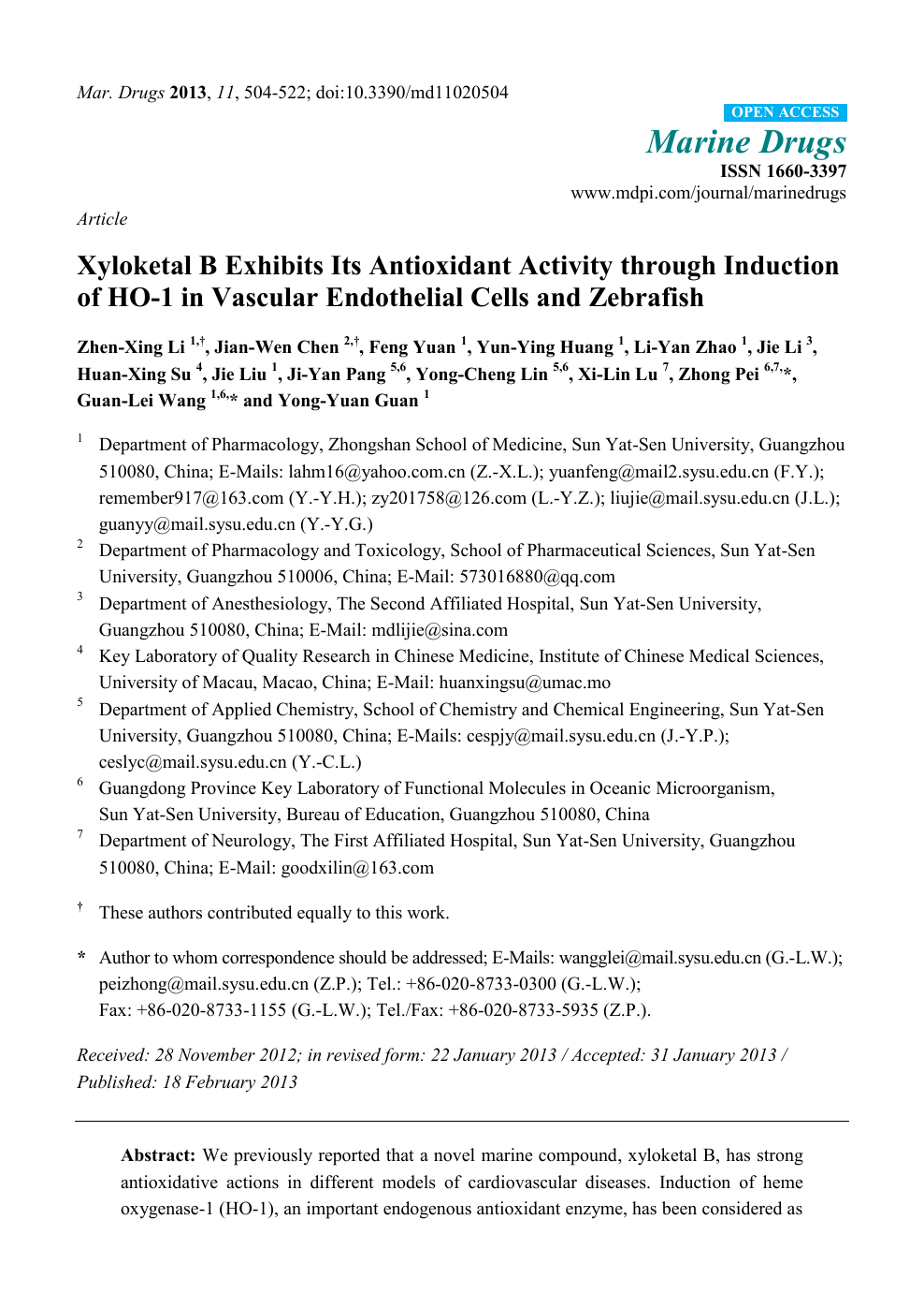 Xyloketal B Exhibits Its Antioxidant Activity Through Induction Of Ho 1 In Vascular Endothelial Cells And Zebrafish Topic Of Research Paper In Biological Sciences Download Scholarly Article Pdf And Read For Free