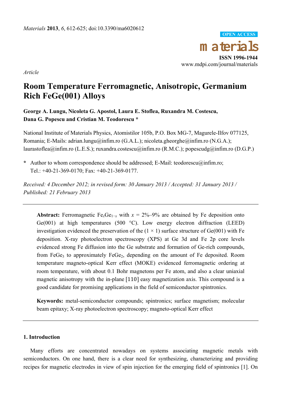 Room Temperature Ferromagnetic Anisotropic Germanium Rich Fege 001 Alloys Topic Of Research Paper In Nano Technology Download Scholarly Article Pdf And Read For Free On Cyberleninka Open Science Hub
