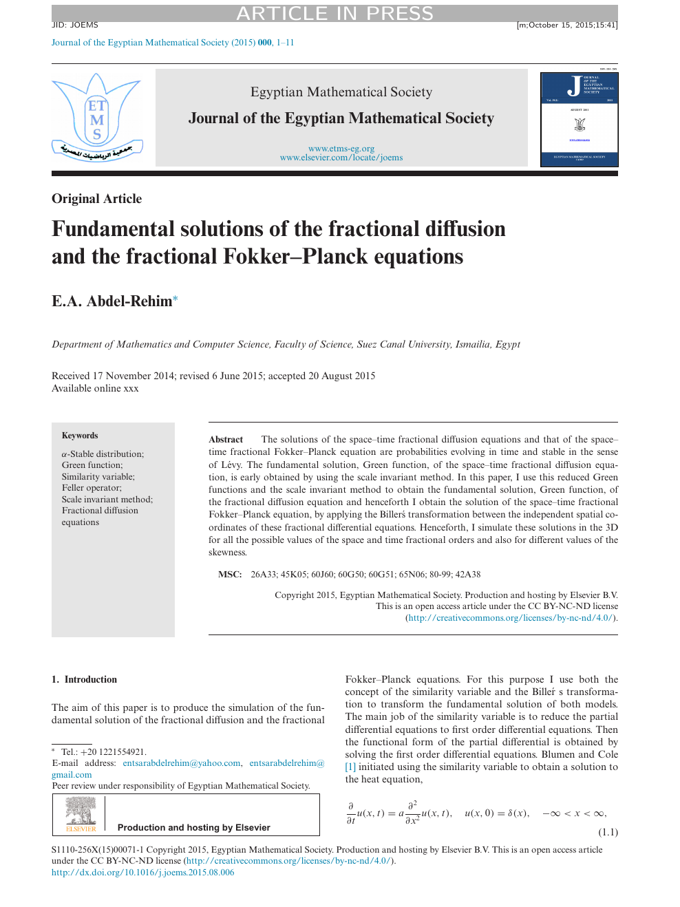 Fundamental Solutions Of The Fractional Diffusion And The Fractional Fokker Planck Equations Topic Of Research Paper In Mathematics Download Scholarly Article Pdf And Read For Free On Cyberleninka Open Science Hub