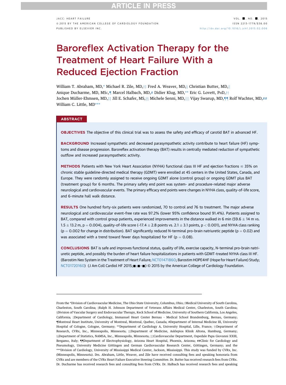 Baroreflex Activation Therapy For The Treatment Of Heart Failure With A Reduced Ejection Fraction Topic Of Research Paper In Clinical Medicine Download Scholarly Article Pdf And Read For Free On Cyberleninka