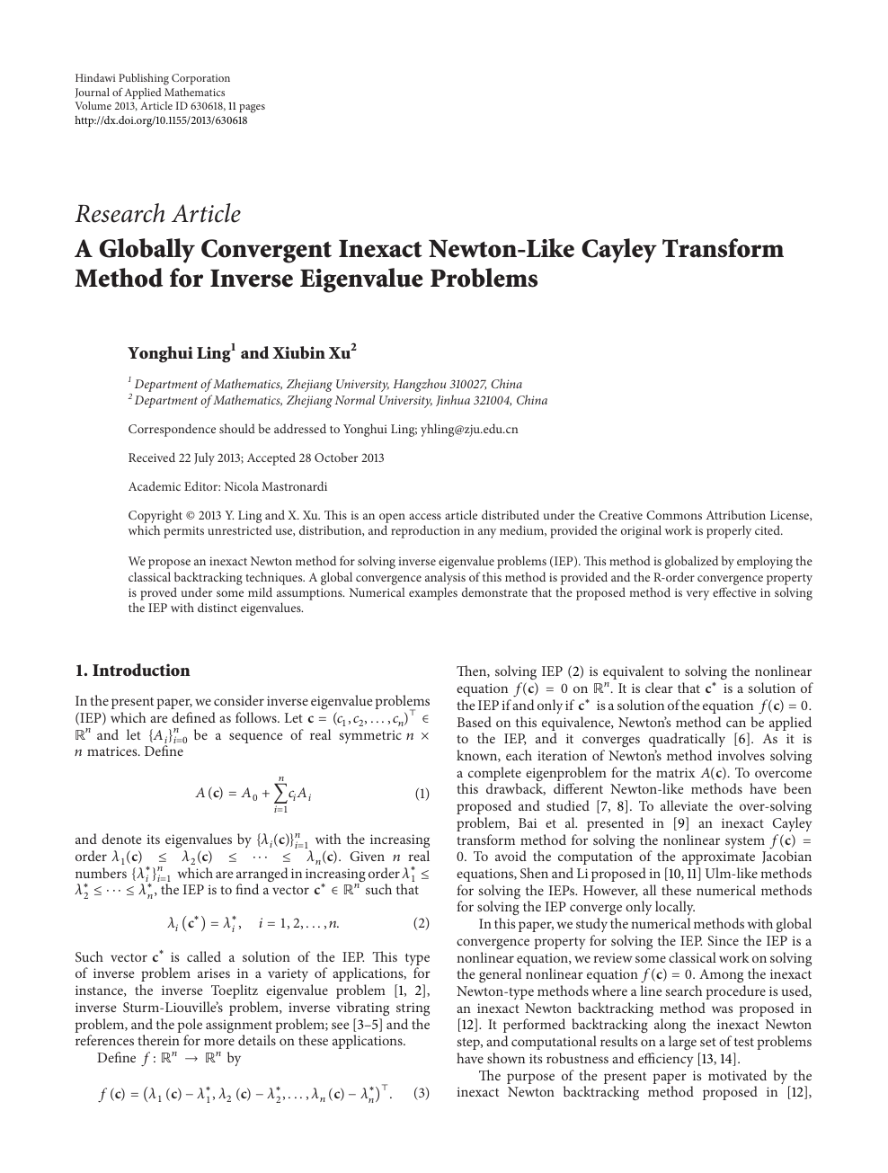 A Globally Convergent Inexact Newton Like Cayley Transform Method For Inverse Eigenvalue Problems Topic Of Research Paper In Mathematics Download Scholarly Article Pdf And Read For Free On Cyberleninka Open Science Hub