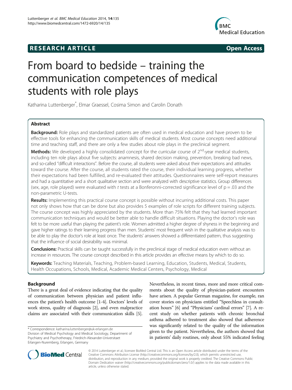 Laag douche Uitrusten From board to bedside – training the communication competences of medical  students with role plays – topic of research paper in Educational sciences.  Download scholarly article PDF and read for free on