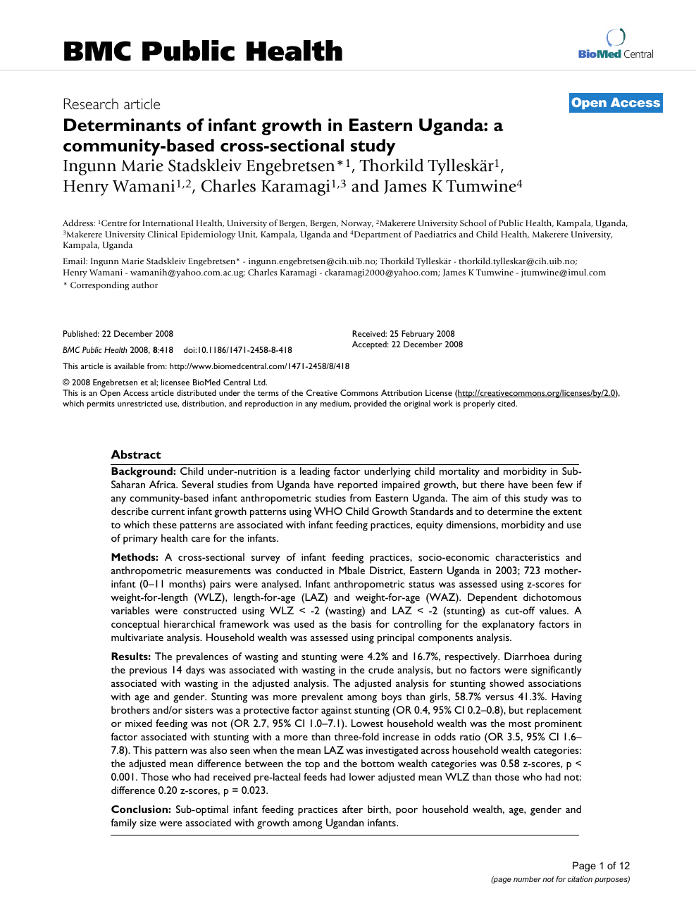 infant growth in Eastern Uganda 