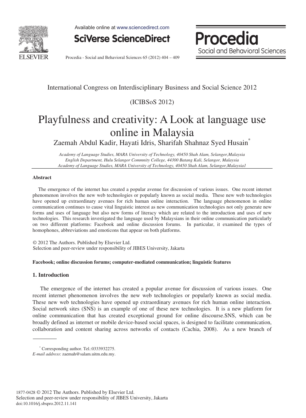 Playfulness And Creativity A Look At Language Use Online In Malaysia Topic Of Research Paper In Computer And Information Sciences Download Scholarly Article Pdf And Read For Free On Cyberleninka Open
