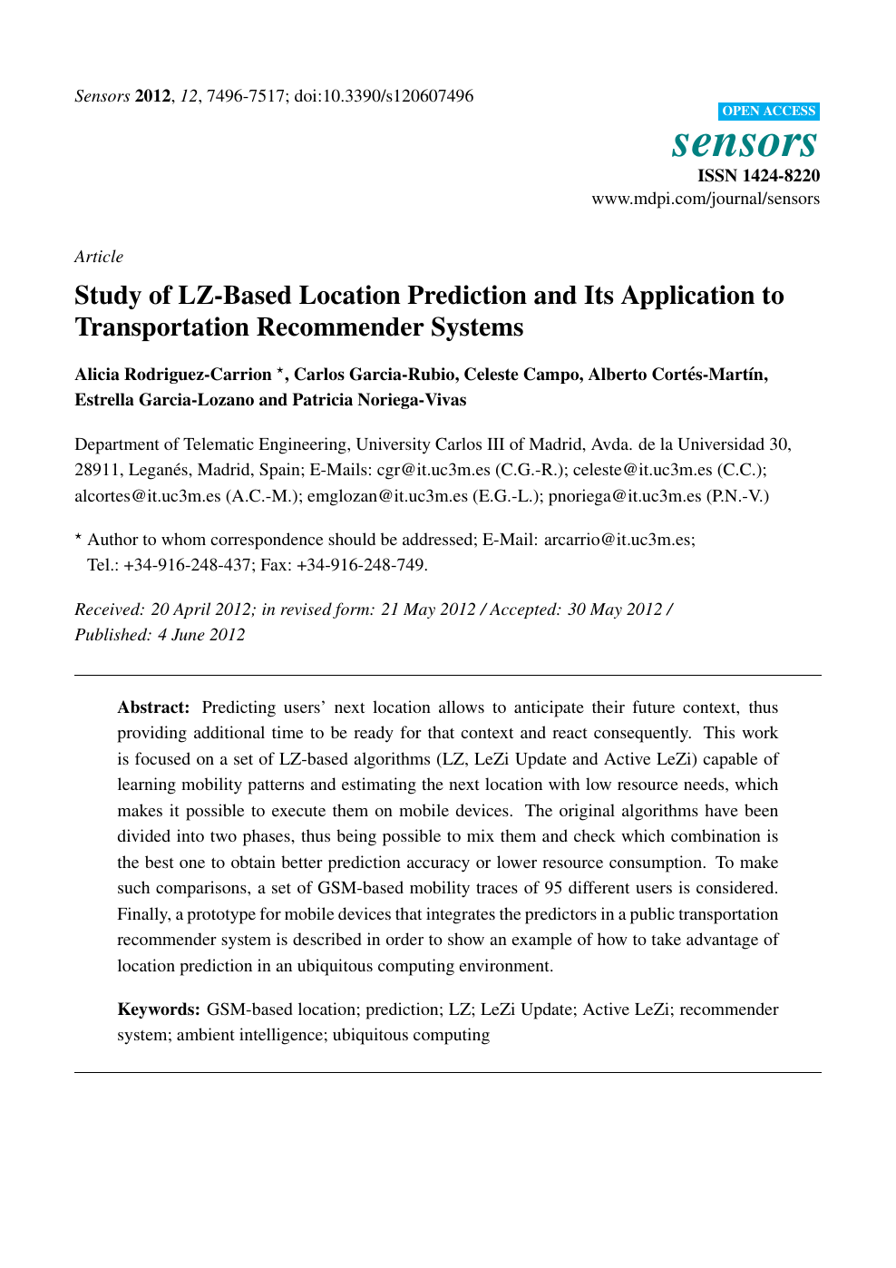 Study Of Lz Based Location Prediction And Its Application To Transportation Recommender Systems Topic Of Research Paper In Computer And Information Sciences Download Scholarly Article Pdf And Read For Free On Cyberleninka