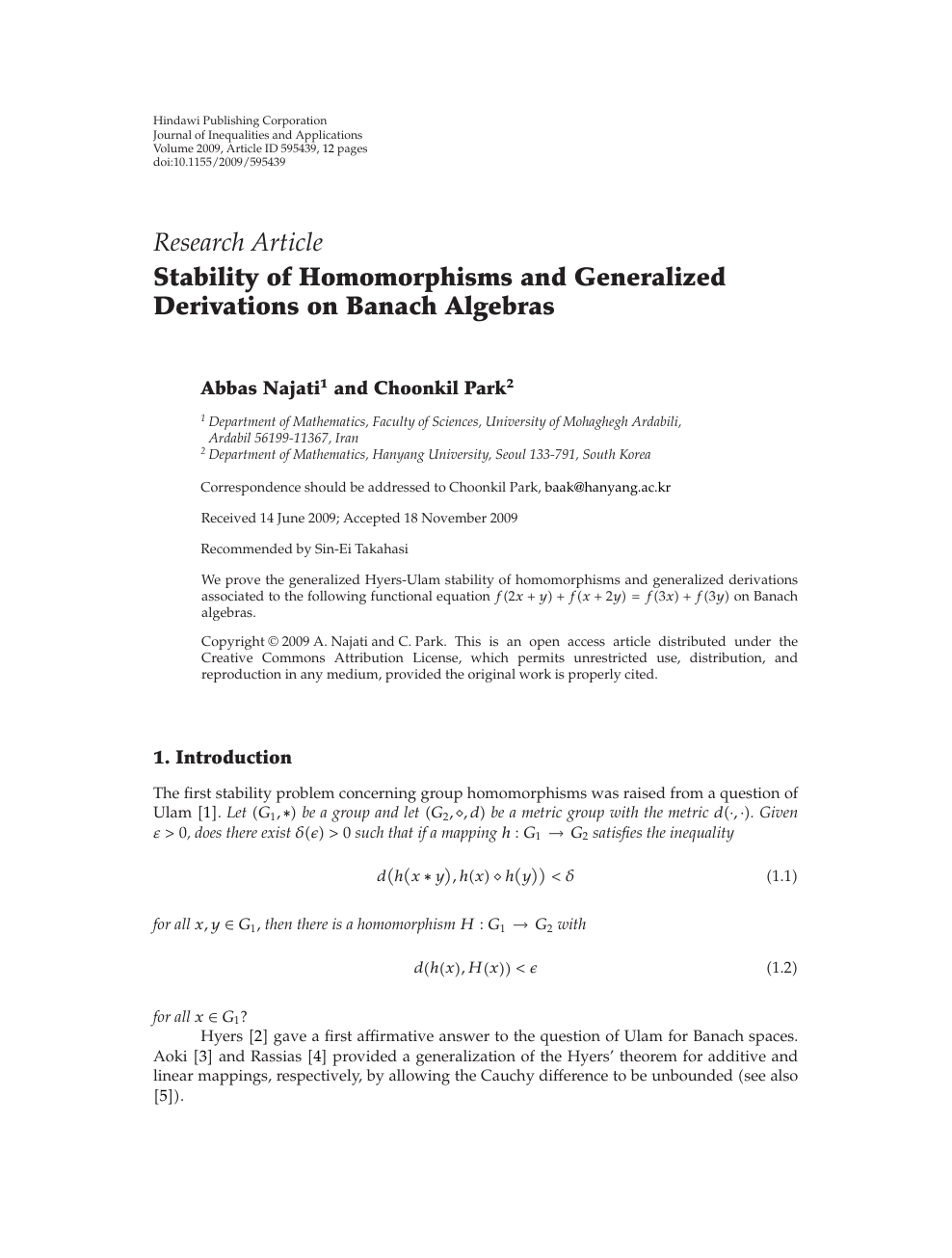 Stability Of Homomorphisms And Generalized Derivations On Banach Algebras Topic Of Research Paper In Mathematics Download Scholarly Article Pdf And Read For Free On Cyberleninka Open Science Hub