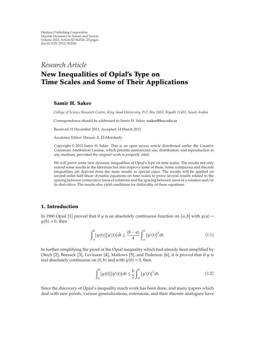 New Inequalities Of Opial S Type On Time Scales And Some Of Their Applications Topic Of Research Paper In Mathematics Download Scholarly Article Pdf And Read For Free On Cyberleninka Open Science