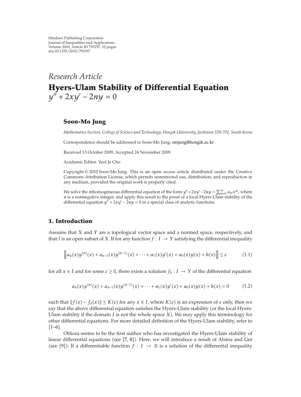 Hyers Ulam Stability Of Differential Equation Y 2xy 2ny 0 Topic Of Research Paper In Mathematics Download Scholarly Article Pdf And Read For Free On Cyberleninka Open Science Hub