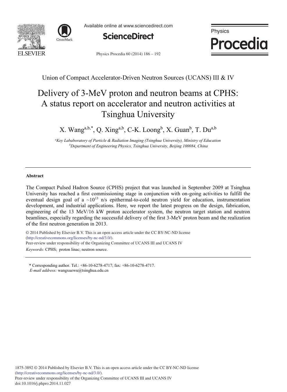 Delivery Of 3 Mev Proton And Neutron Beams At Cphs A Status Report On Accelerator And Neutron Activities At Tsinghua University Topic Of Research Paper In Materials Engineering Download Scholarly Article Pdf