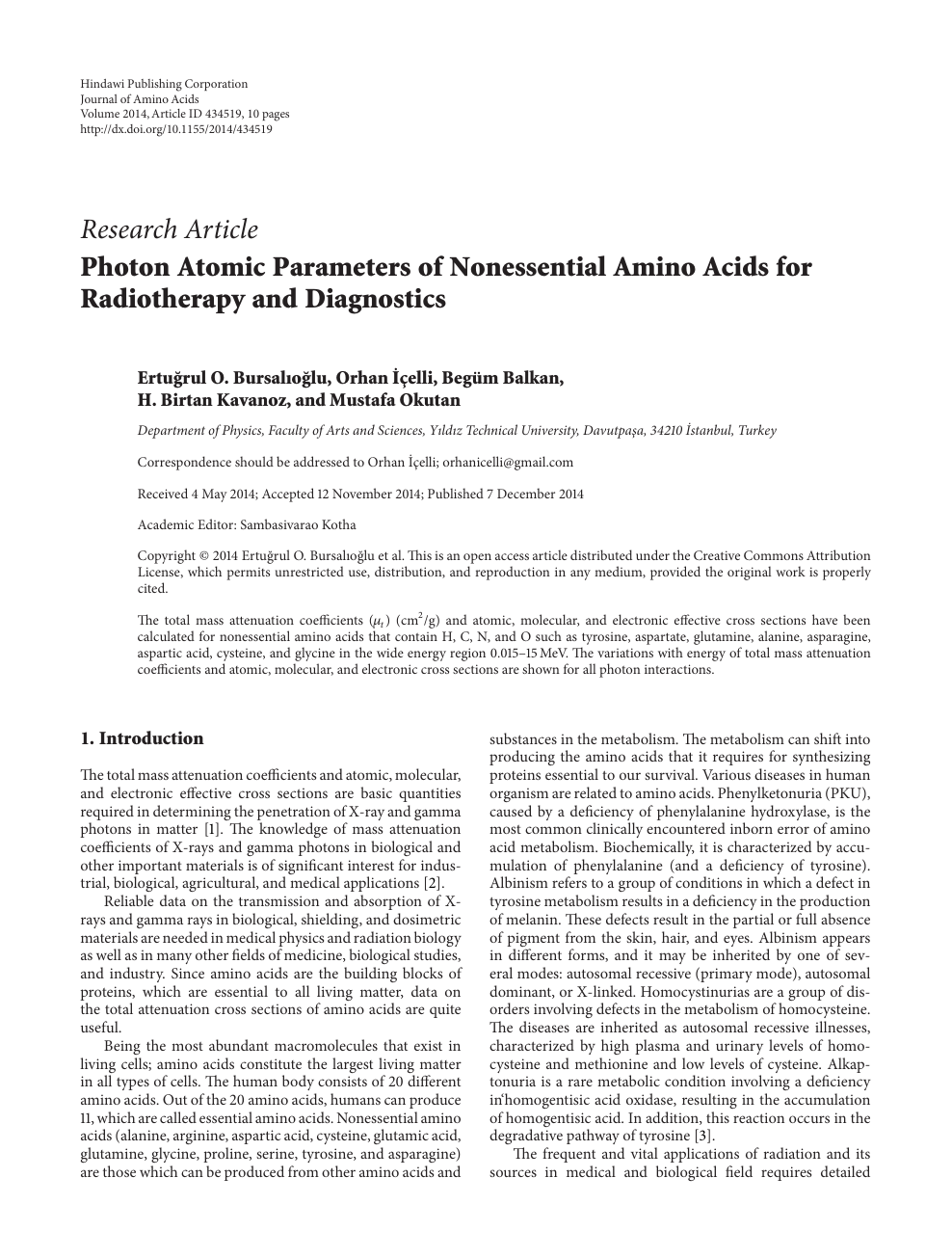 Photon Atomic Parameters Of Nonessential Amino Acids For Radiotherapy And Diagnostics Topic Of Research Paper In Physical Sciences Download Scholarly Article Pdf And Read For Free On Cyberleninka Open Science Hub