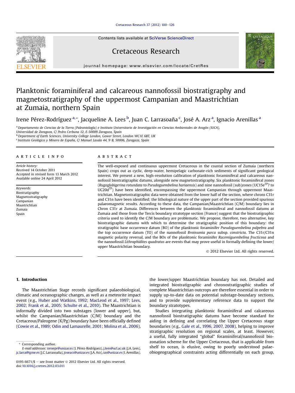 Planktonic Foraminiferal And Calcareous Nannofossil Biostratigraphy And Magnetostratigraphy Of The Uppermost Campanian And Maastrichtian At Zumaia Northern Spain Topic Of Research Paper In Earth And Related Environmental Sciences Download Scholarly