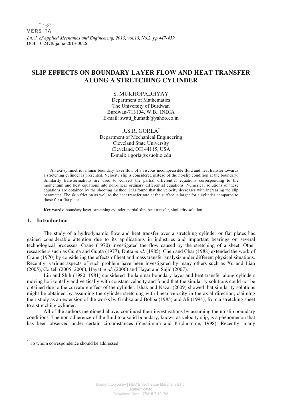 Slip Effects On Boundary Layer Flow And Heat Transfer Along A Stretching Cylinder Topic Of Research Paper In Mathematics Download Scholarly Article Pdf And Read For Free On Cyberleninka Open Science