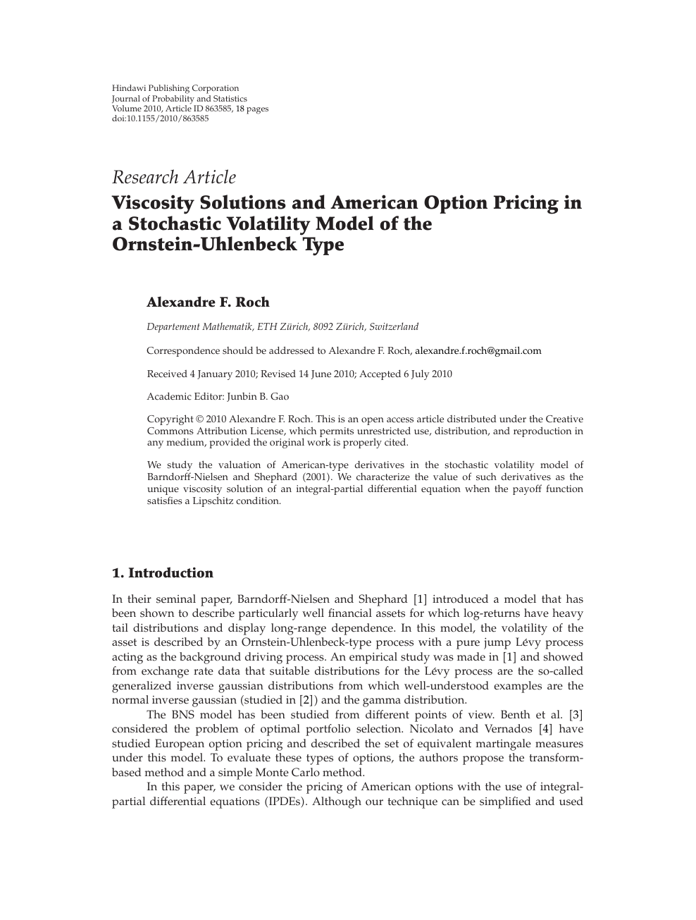 Viscosity Solutions And American Option Pricing In A Stochastic Volatility Model Of The Ornstein Uhlenbeck Type Topic Of Research Paper In Mathematics Download Scholarly Article Pdf And Read For Free On Cyberleninka