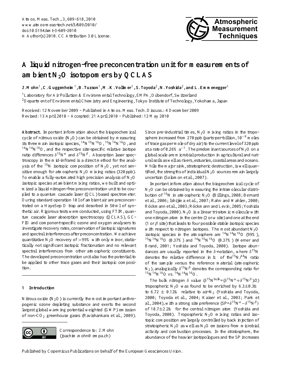 A Liquid Nitrogen Free Preconcentration Unit For Measurements Of Ambient N Sub 2 Sub O Isotopomers By Qclas Topic Of Research Paper In Chemical Sciences Download Scholarly Article Pdf And Read For Free On Cyberleninka Open