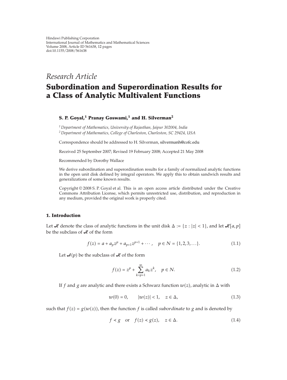 Subordination And Superordination Results For A Class Of Analytic Multivalent Functions Topic Of Research Paper In Mathematics Download Scholarly Article Pdf And Read For Free On Cyberleninka Open Science Hub