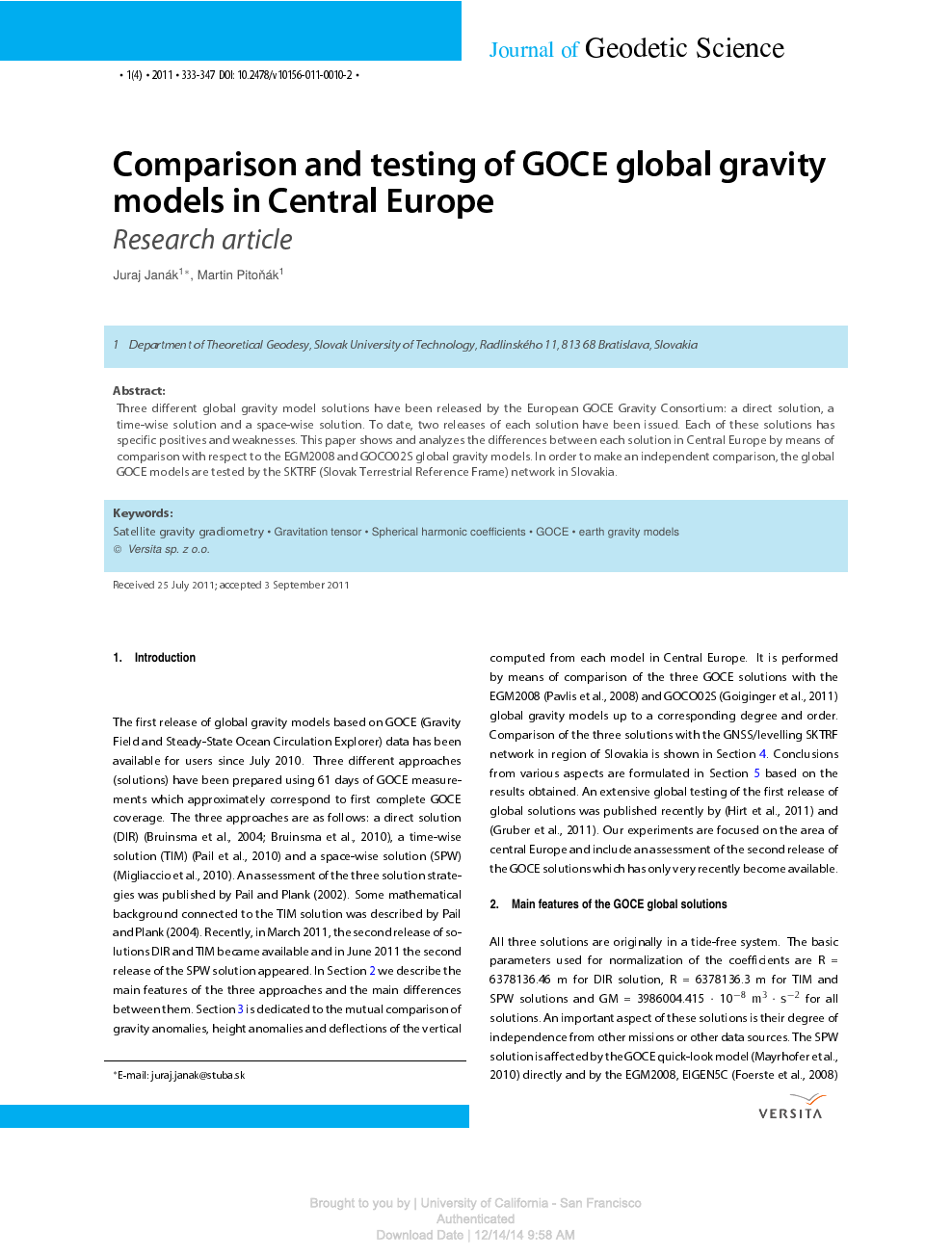 Comparison And Testing Of Goce Global Gravity Models In Central Europe Topic Of Research Paper In Earth And Related Environmental Sciences Download Scholarly Article Pdf And Read For Free On Cyberleninka