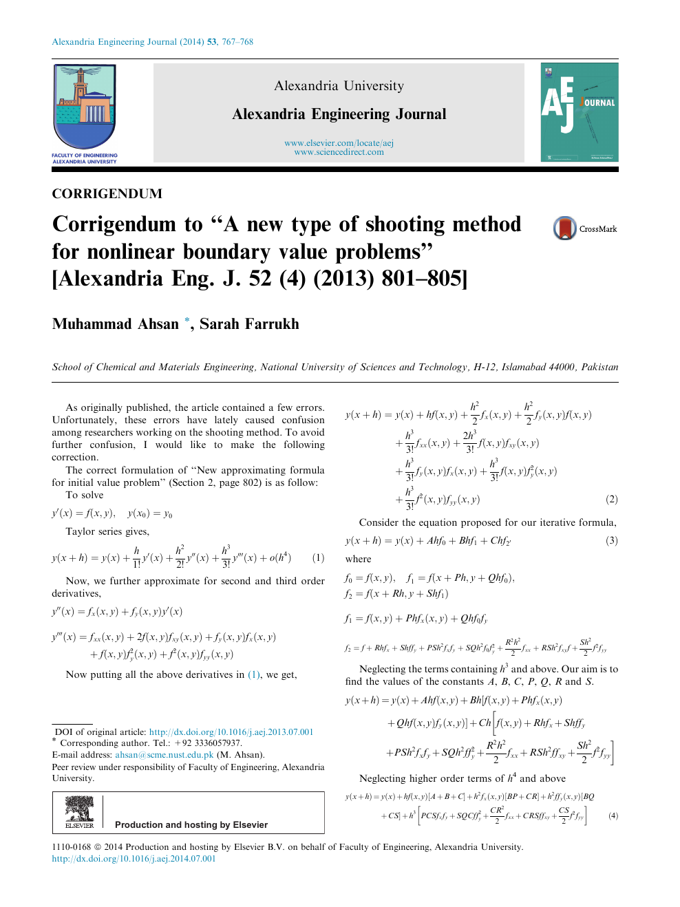 Corrigendum To A New Type Of Shooting Method For Nonlinear Boundary Value Problems Alexandria Eng J 52 4 13 801 805 Topic Of Research Paper In Computer And Information Sciences Download Scholarly
