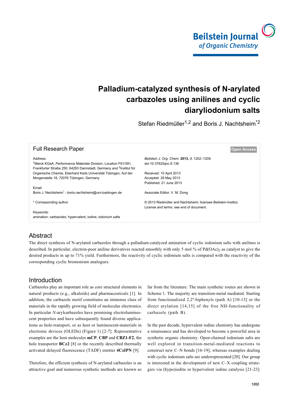 Palladium Catalyzed Synthesis Of N Arylated Carbazoles Using Anilines And Cyclic Diaryliodonium Salts Topic Of Research Paper In Chemical Sciences Download Scholarly Article Pdf And Read For Free On Cyberleninka Open Science Hub
